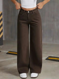 Women's Coffee Brown Wide Leg Jeans High Waisted Super Stretchy Loose Fit Denim Trousers Streetwear