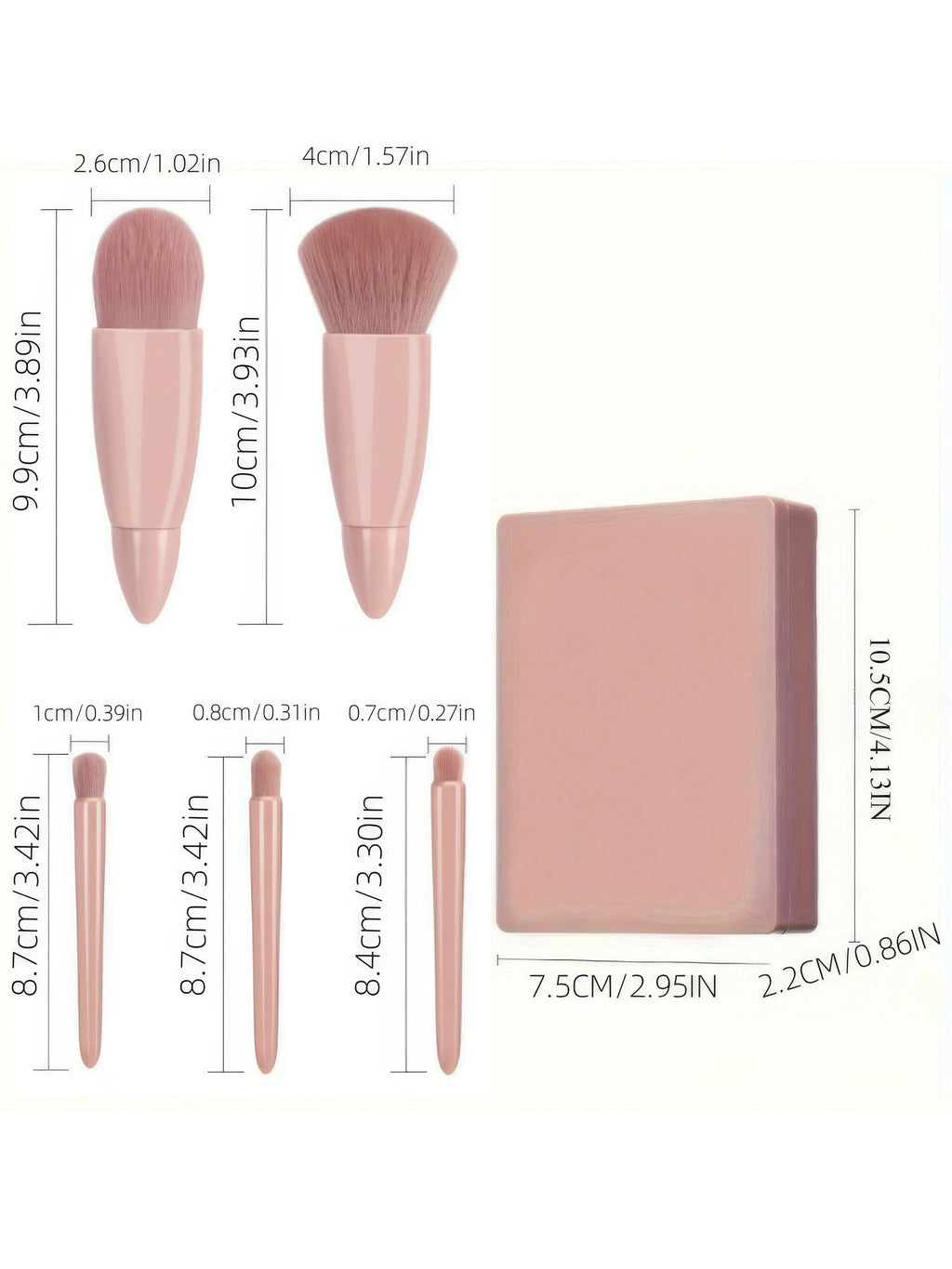 Portable Pink Makeup Brush Kit 5PCS Compact With Mirror Soft Bristles Blush Eyeshadow Foundation Beauty Tools