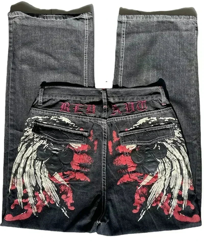 American Street Fashion Trend Big Pocket Loose Jeans Women Harajuku Y2K New Hip Hop Vintage Oversized Jeans Unisex Mopping Jeans