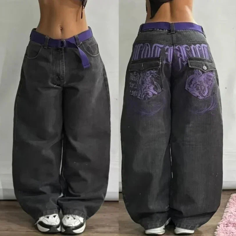 American Fashion Hip Hop Joker Loose Jeans Women Street Y2K New Casual Punk Rock Oversized Wide-leg Pants Unisex Mopping Jeans