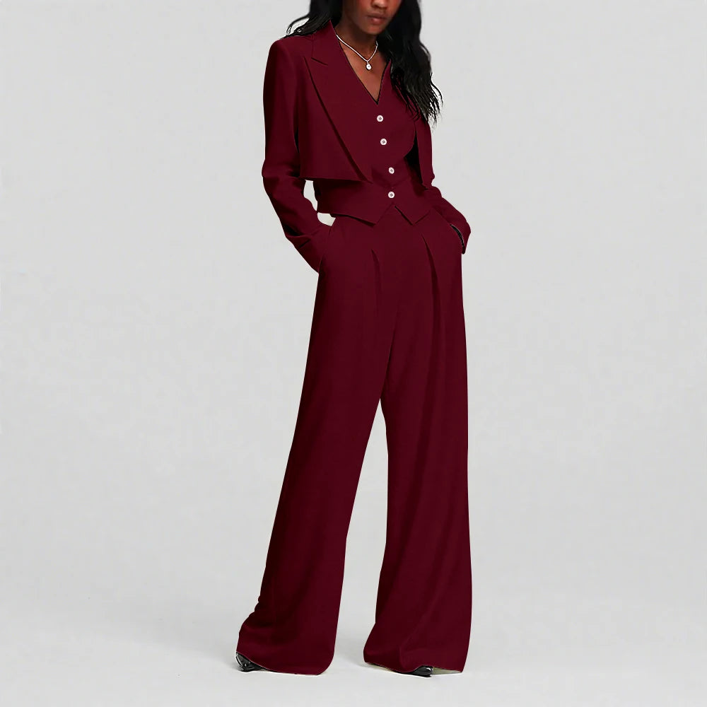 Elegant Ivory White Single Button Women Pants Set New Female Three Pieces(Blazer+Trousers+Vest) conjuntos para mujeres 3 piezas