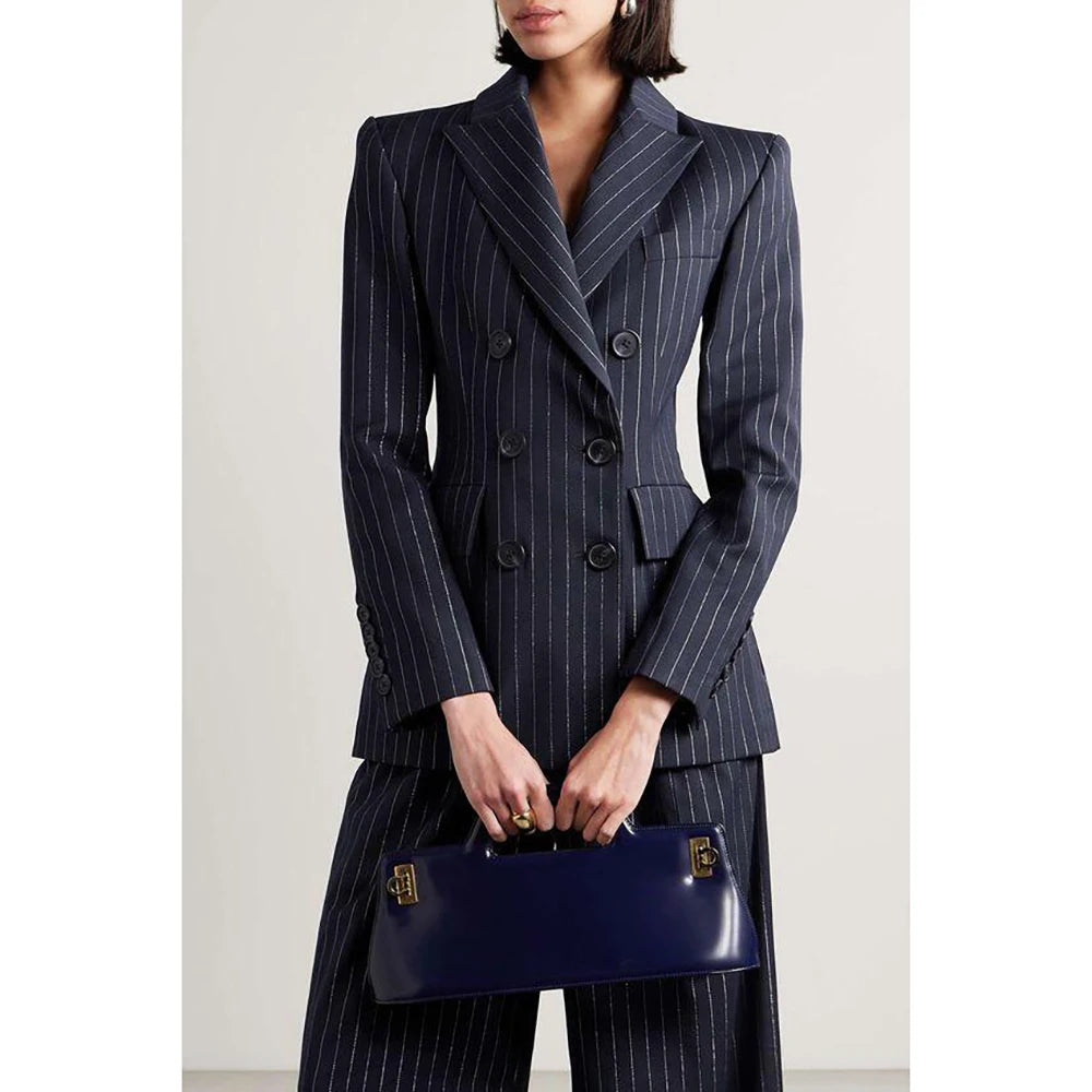 Slim Chic Double Breasted Women Pants Set High-end Female Two Pieces(Jacket+Trousers)أطقم بناطيل