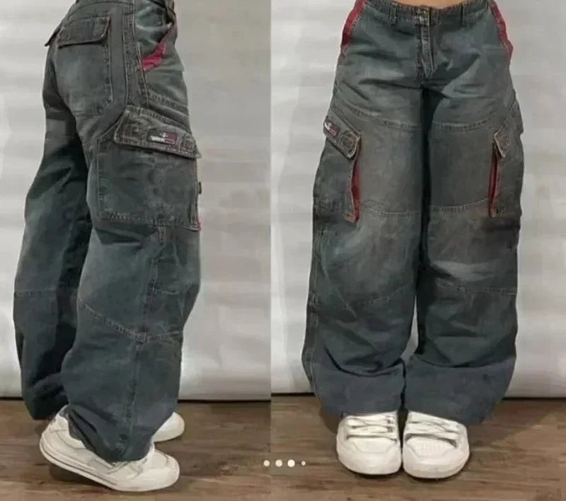 American Street Fashion Trend Big Pocket Loose Jeans Women Harajuku Y2K New Hip Hop Vintage Oversized Jeans Unisex Mopping Jeans
