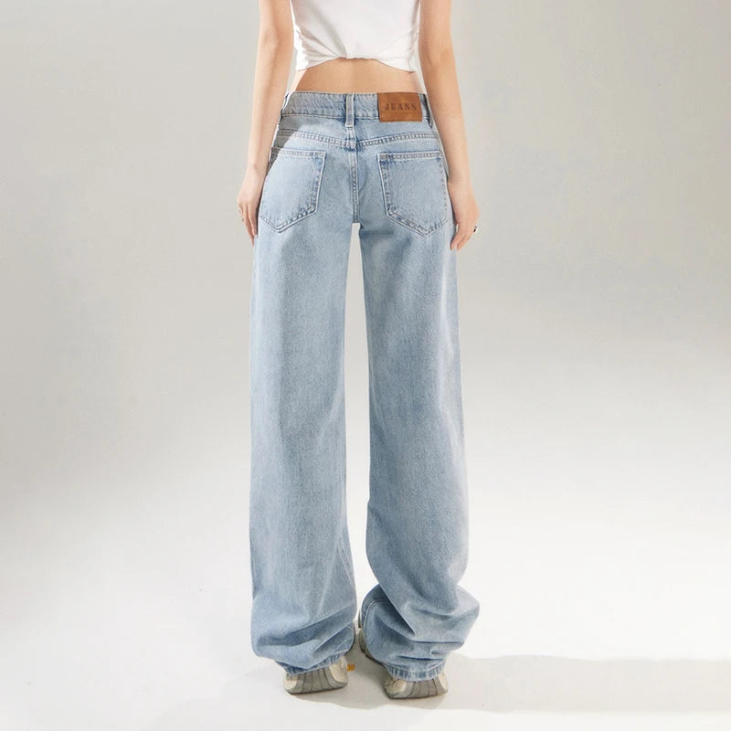 KSTUN 2025 Spring Women Wide Leg  Jeans Streetwear Loose Straight Denim Pants Vintage Low Waist Jeans For Woman Dragging Pants