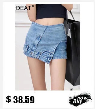 DEAT Fashion 3D Printed Wide Leg Curved Jeans Women's High Waist Loose Blue Streetwear Denim Pants New Tide Summer New 7AB9379