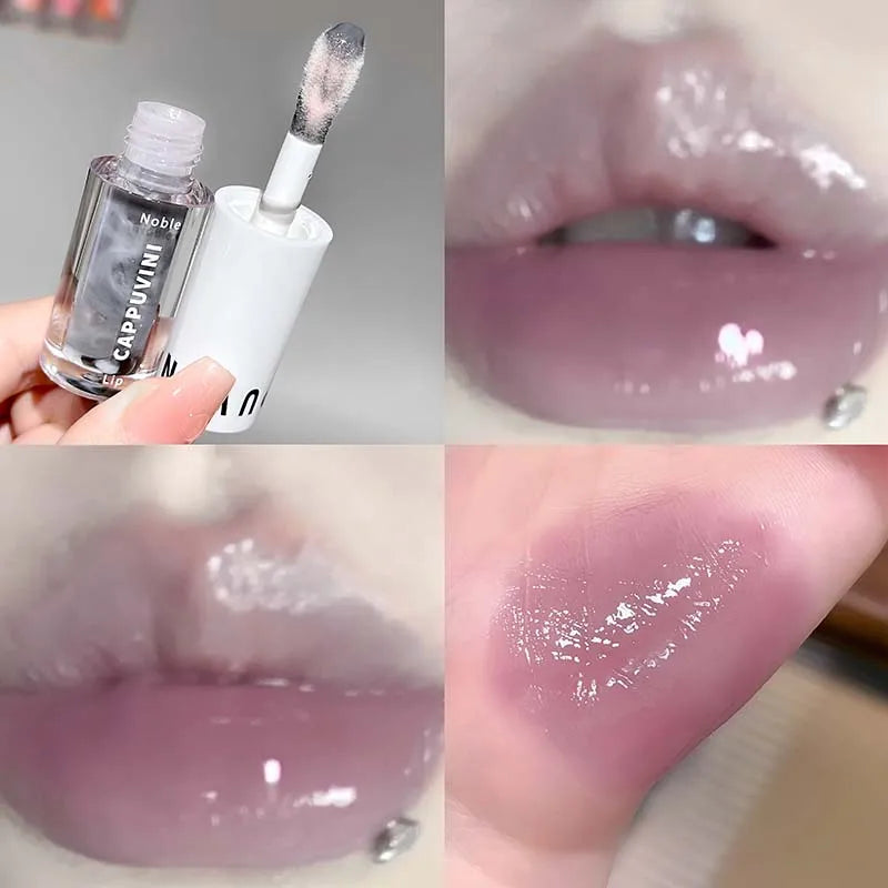 Clear Transparent Grey Purple Lip Gloss Hydrating Drying Lips Mirror Lip Glaze Tint Plumper Moisturizing Crystal Lip Oil Makeup