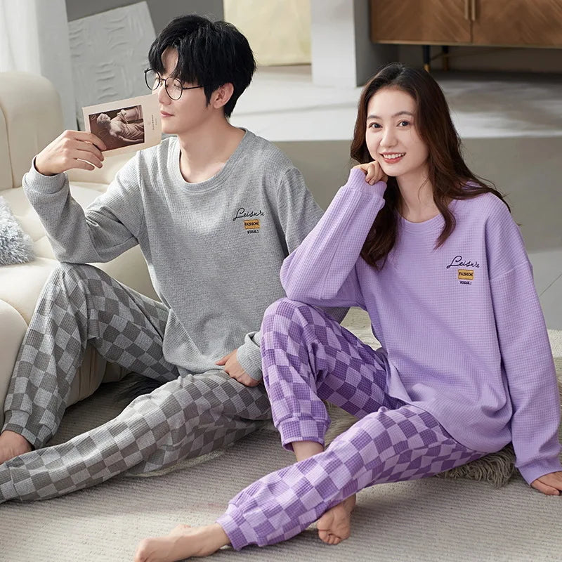 Couple Long Sleeves Sleepwear Autumn Winter Cotton Pajama Sets Print Pants Homewear Kawaii Clothes 2 Piece Sets Nightwear Lovers