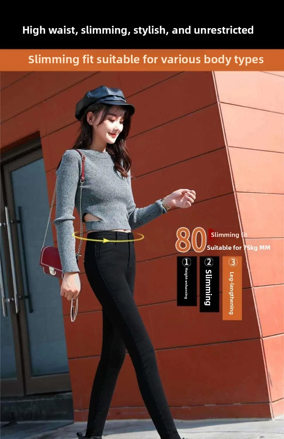 High Waist Women's Skinny Jeans Elastic e ey Slimming Versatile Long Pants Korean Sle Cotton Stretch Denim