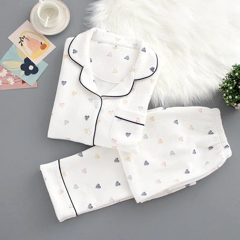 Japanese ladies pajamas set 2026 new autumn and winter air cotton layer thickening long-sleeved cute home clothes pure cotton