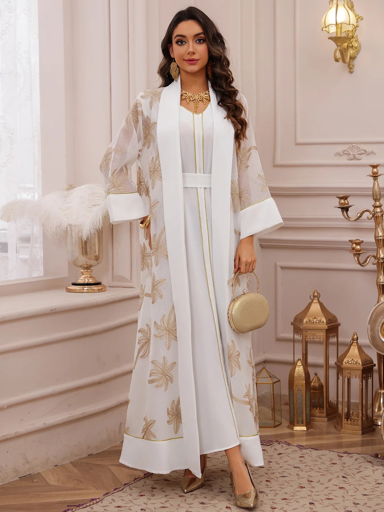 Eid Women Dress Muslim Abaya 2 Piece Set Musulman Ensembles Party Jalabiya Ramadan Abayas Vestidos Largos Kaftan Arab Long Robe