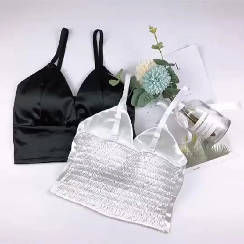 Ice Silk Women Top Bra Yoga Seamless Vest Bras Sexy Female Push Up Underwear Lingerie Sleep Top Padded Bralette