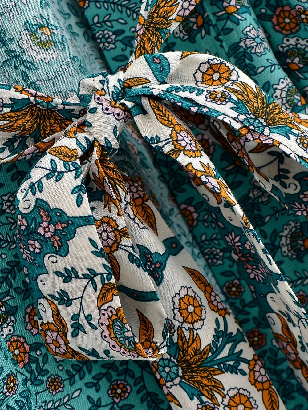 Happie Queens Women  Floral Print Sashes  Bohemian Kimono Ladies V Neck Batwing Sleeves Boho Maxi Dress Robe Bikini Cover-ups