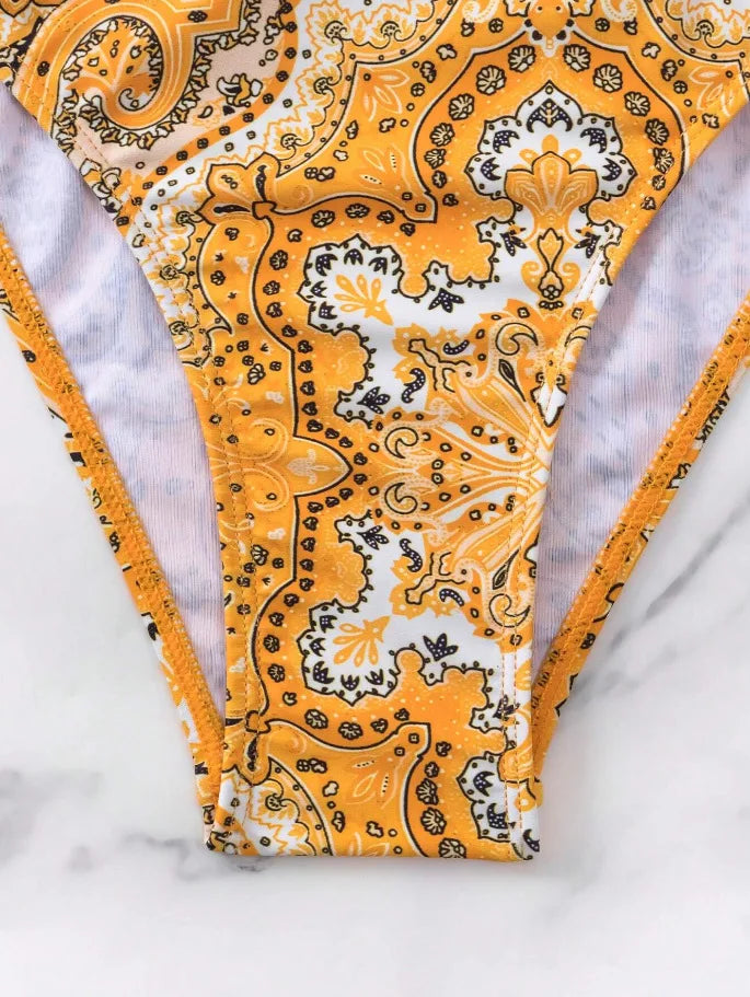 2026 Push Up Halter Bikini Printed Swimsuit Women Sexy Strappy Swimwear Female Bathers Bathing Swimming Swim Suit Beachwear