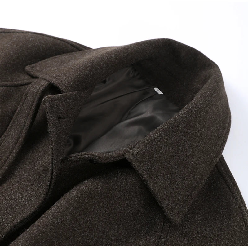 Elegant Stand Collar Long Woolen Coat Women Loose Full Sleeve Single Breast Warm Overcoat 2026 Spring Lady Outwear New