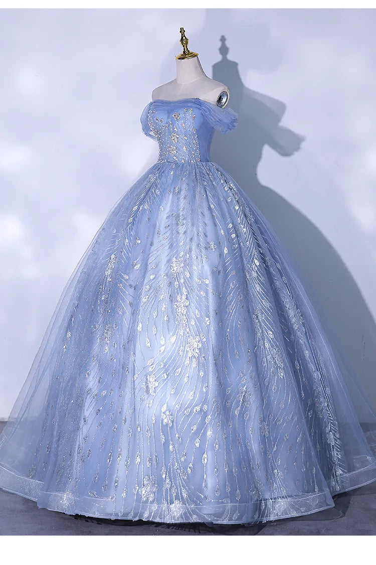 One Shoulder Evening Dress 2026 Summer New Haze Blue Vocal Art Exam Piano Performance Puffy Skirt Annual Meeting Evening Dress