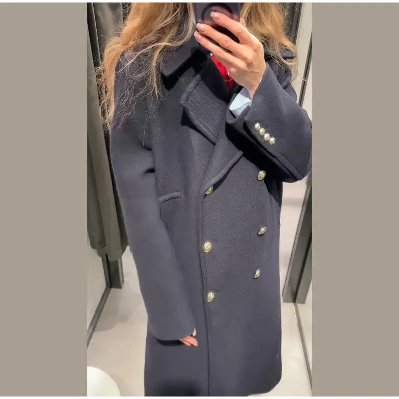 Elegant Stand Collar Long Woolen Coat Women Loose Full Sleeve Single Breast Warm Overcoat 2026 Spring Lady Outwear New