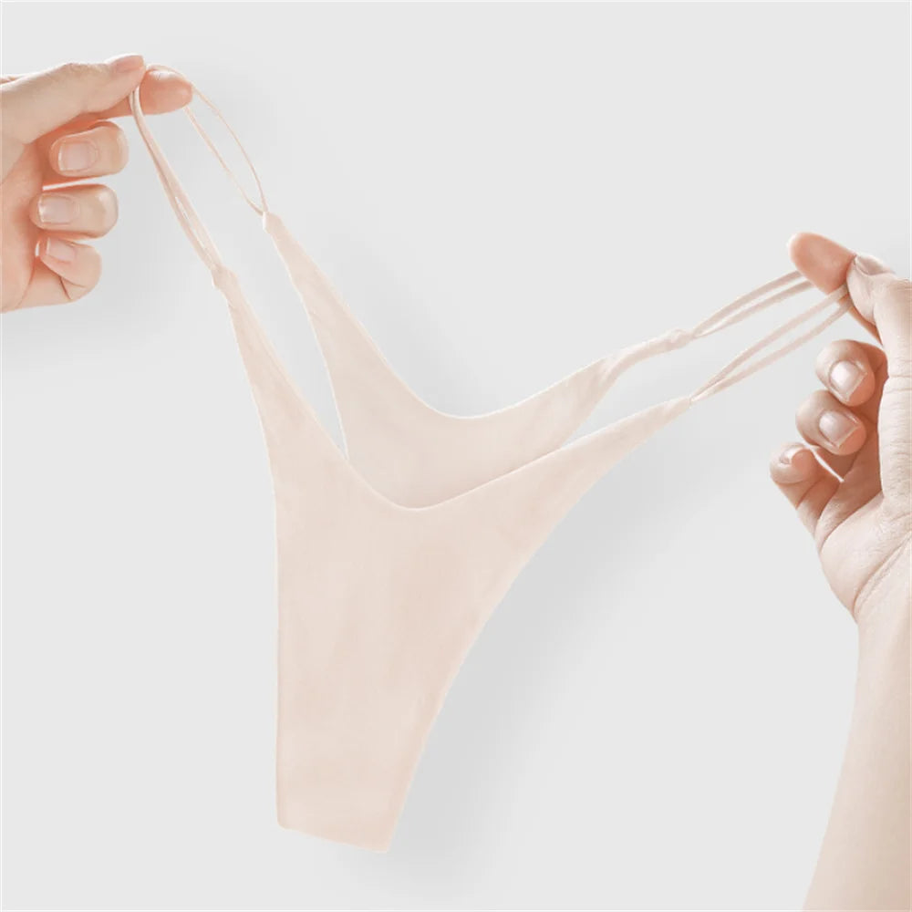 3Pcs/Pack Double Thin Strap Women's Sexy Hot Underwear Low Waist Double Layer Cotton Thong High Cut Seamless Sports G-string