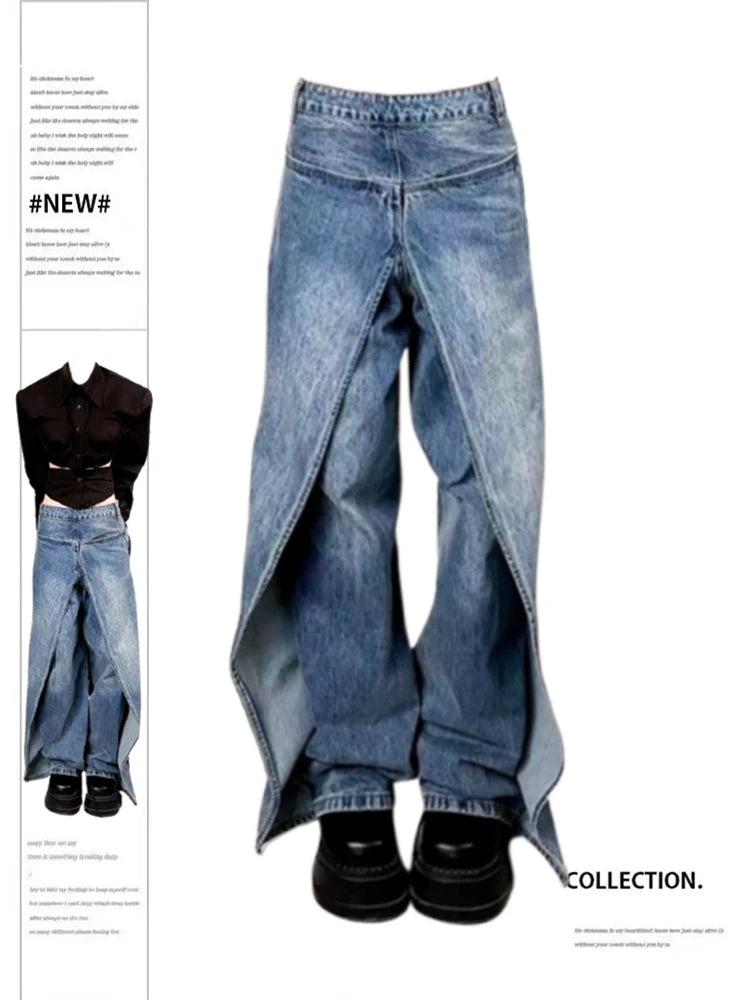 Women's Patchwork Jeans Baggy Vintage Y2k Denim Trousers 90s Aesthetic 2000s Harajuku Oversize Wide Cowboy Pants Trashy Clothes