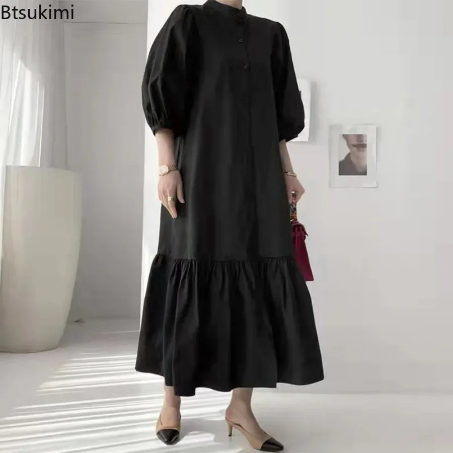 Fashion Summer Dress for Women Vintage Ruffles Hem Cardigan Long Dresses Women Elegant Casual Sundress Party Vestidos Robe Femme