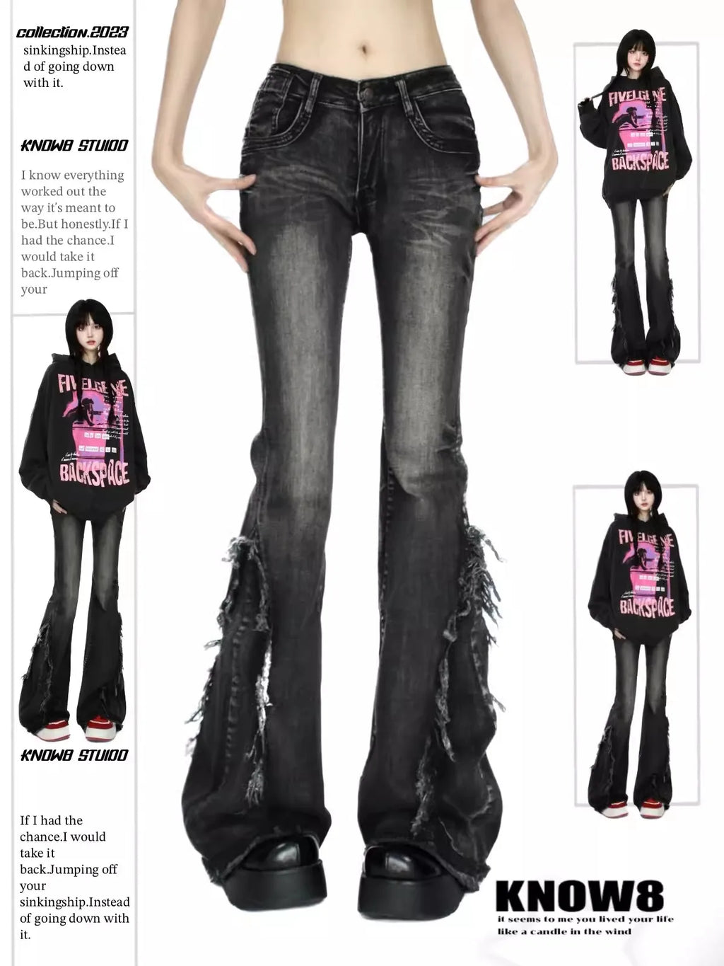 Women's Black Gothic Baggy Flare Jeans Harajuku Y2k Aesthetic Denim Trousers Punk Jean Pants Vintage 2000s Trashy Clothes 2024