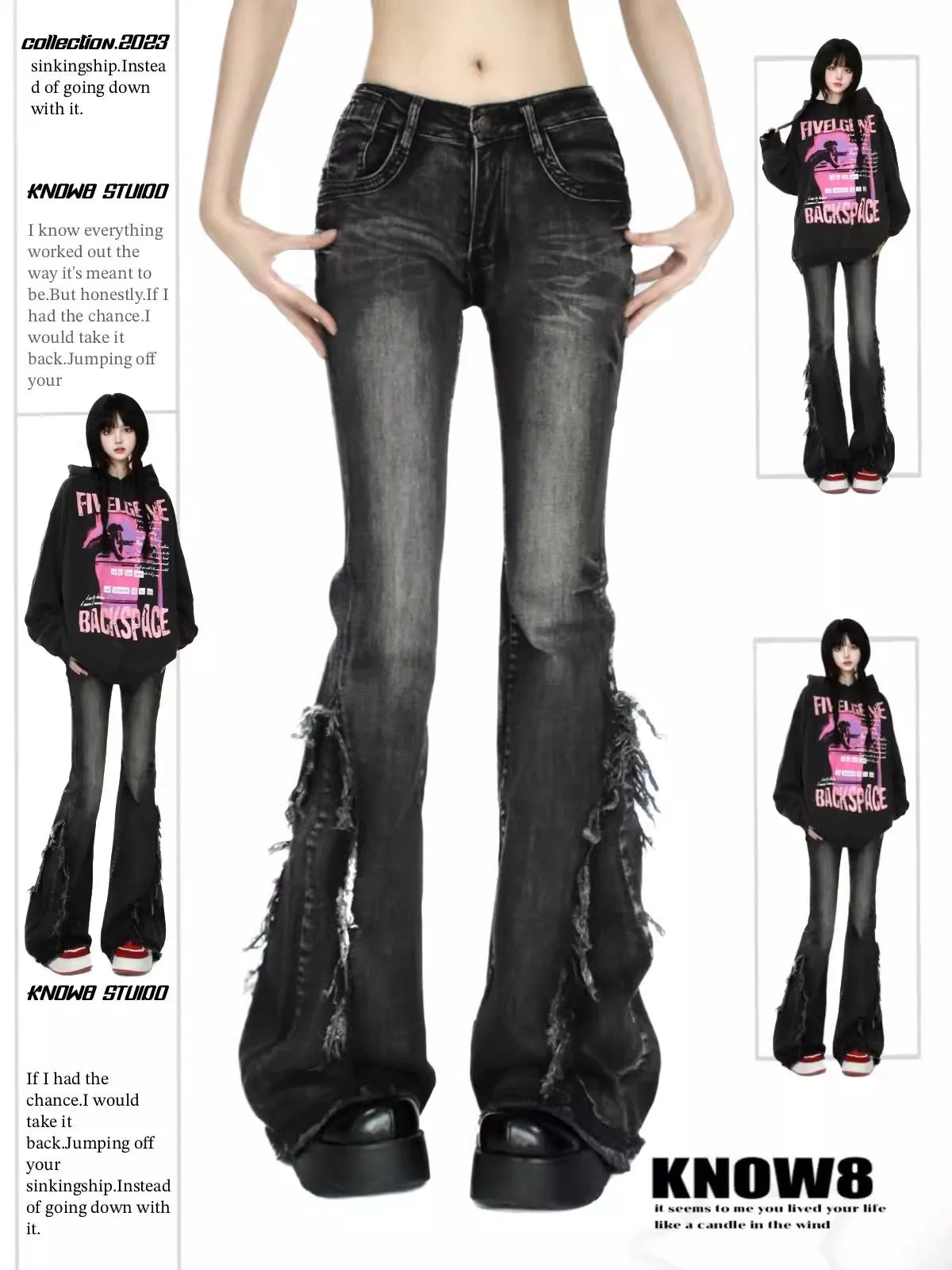 Women's Black Gothic Baggy Flare Jeans Harajuku Y2k Aesthetic Denim Trousers Punk Jean Pants Vintage 2000s Trashy Clothes 2024