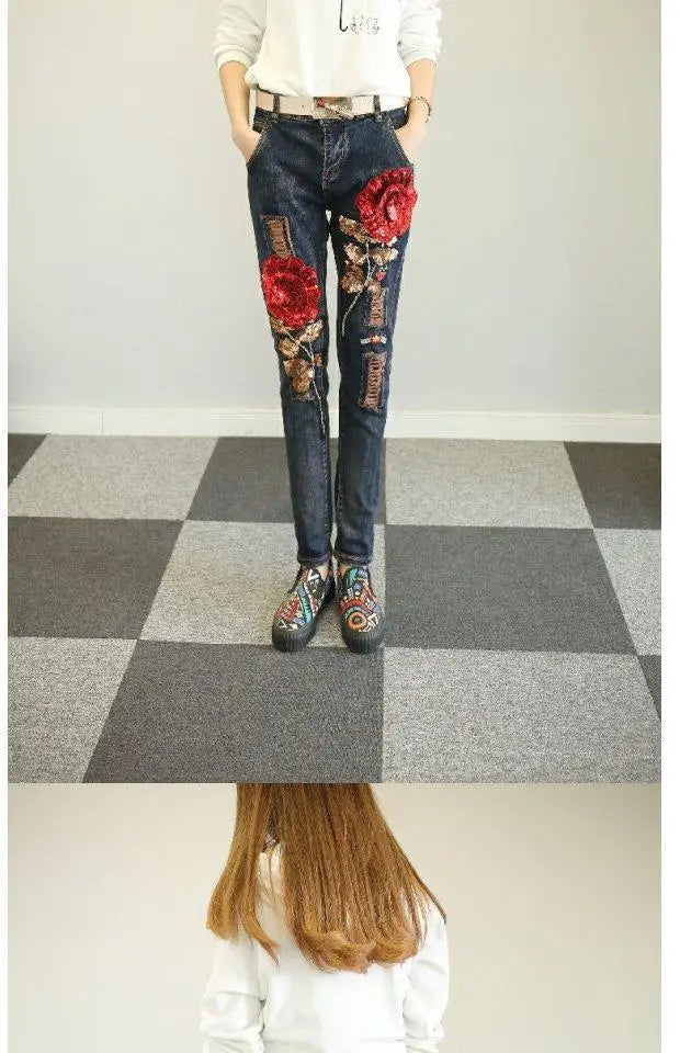 Women Jeans 2026 Spring Autumn Rose Jeans Women's High Waist Slimming Fashion Shorts