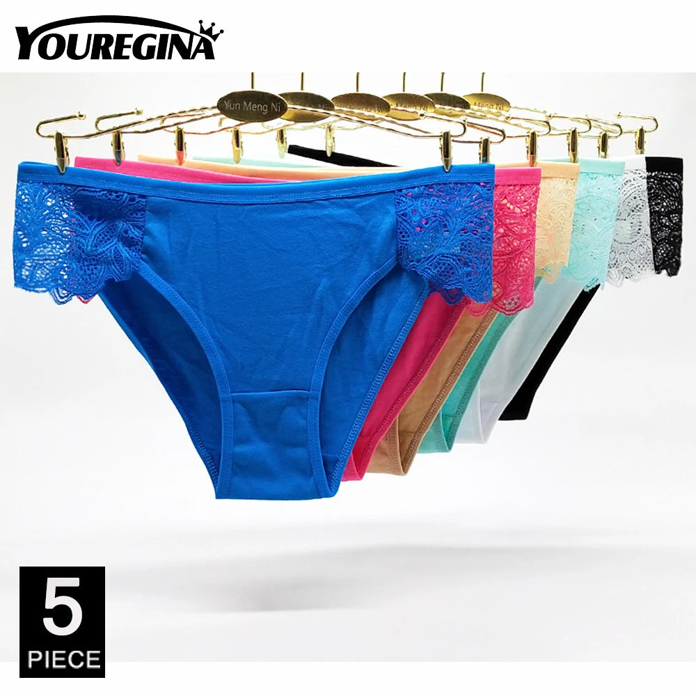 Women Panties Underwear Cotton Sexy Flower Lace Hollowed Low Rise Girls Briefs Ladies Knickers for Women 5 Pcs/lot