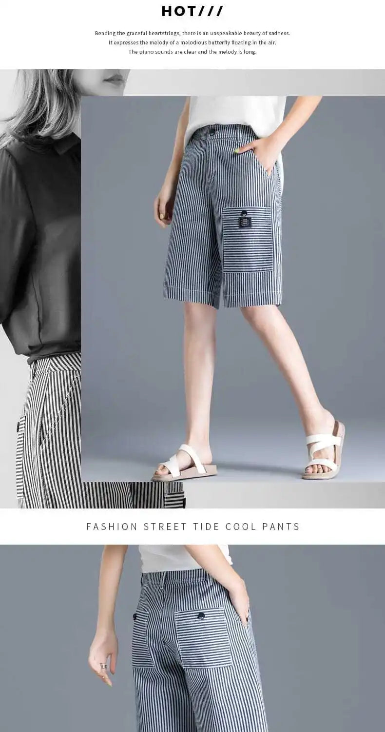 Striped Jeans Women's New Style Spring and Autumn Korean Style Women's Pants Straight Loose Trousers Wide-leg Pants for Women