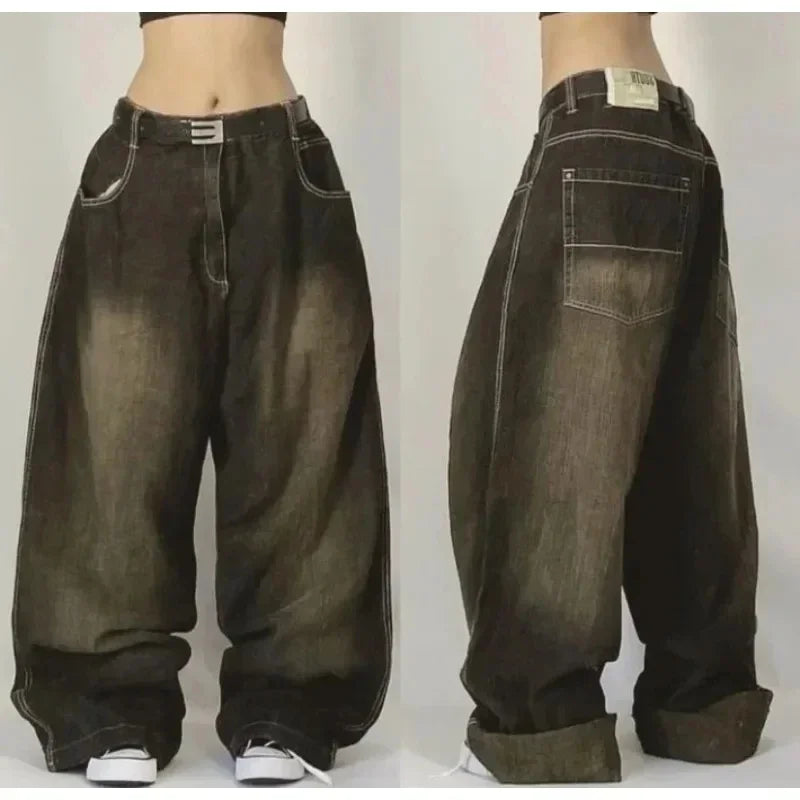 American Fashion Hip Hop Joker Loose Jeans Women Street Y2K New Casual Punk Rock Oversized Wide-leg Pants Unisex Mopping Jeans