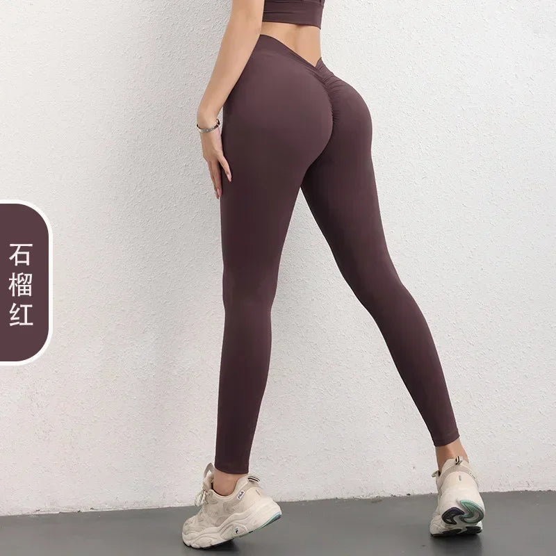 Sculpting V-Back Ruched Leggings Yoga Pants Women's Fitness Seamless Gym Workout Tights Running Cycling Activewear Comfy Wear