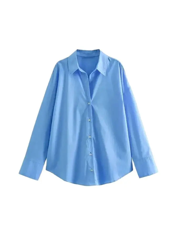 Oversized Poplin Shirts for Women, Long Sleeve, Button-up, Loose Female Blouses, Chic Tops, Fashion