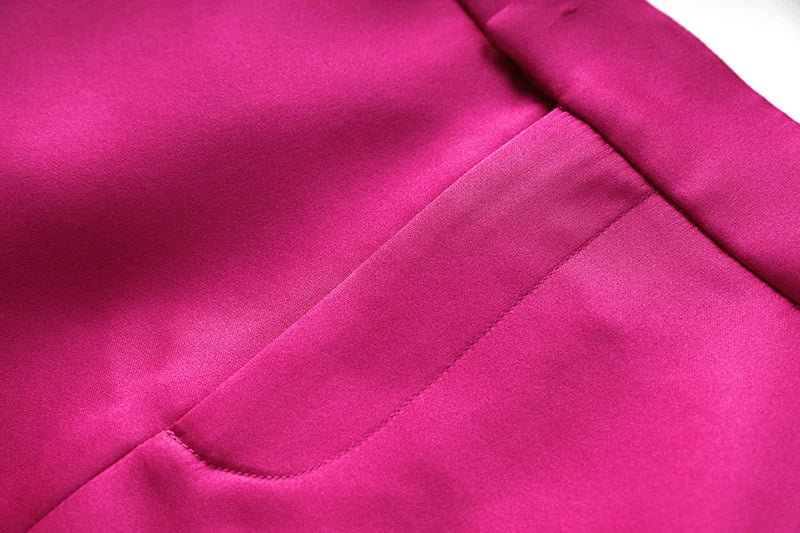 Smooth Satin Fabric Fusicha 3PCS Blazer Suit Fashion Elegant Street Mini Skirt Women Quality Clothing