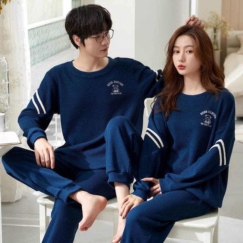 Couple Long Sleeves Sleepwear Autumn Winter Cotton Pajama Sets Print Pants Homewear Kawaii Clothes 2 Piece Sets Nightwear Lovers
