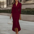 Elegant Office Lady Dress V Neck Long Sleeve Bodycon Dresses For Women Fashion Satin Midi Dress Women Party Dresses