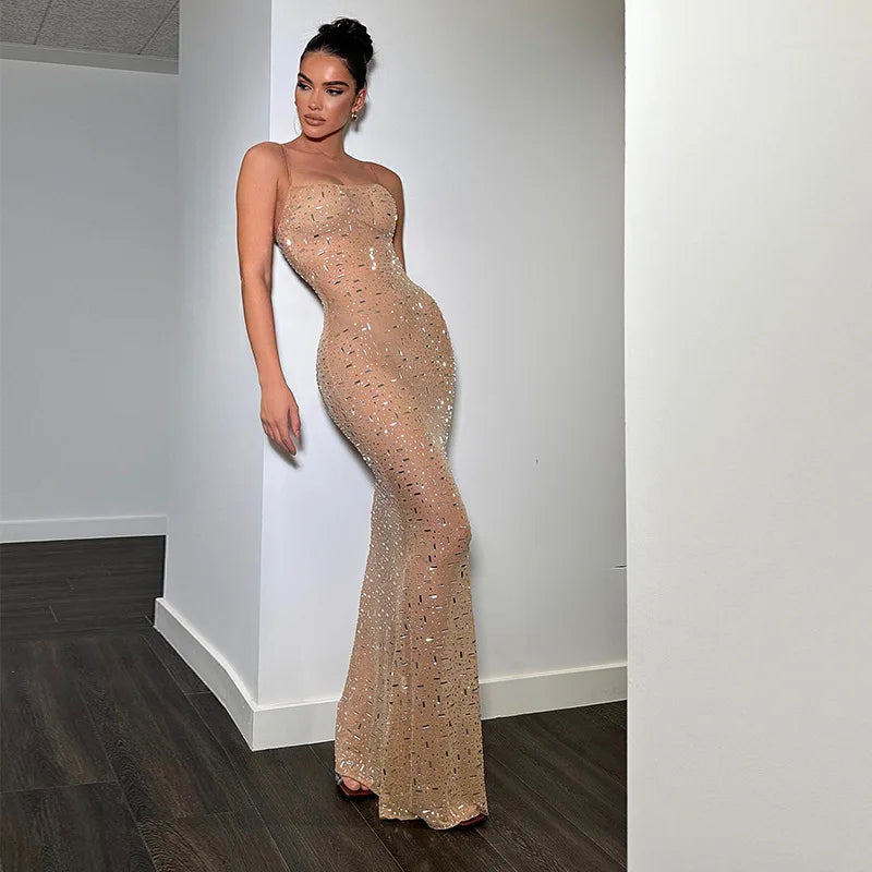 Sexy Bead Women's Strapl Mermaid Long Dr Evening Gown mid Waist Tail Skirt No Sve Formal Par Cany Annual Ball