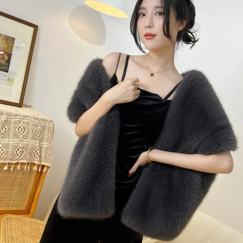 Imitation fur fox fur cheongsam shawl fur collar cape stage dinner shawl wedding dress party scarf women's jacket