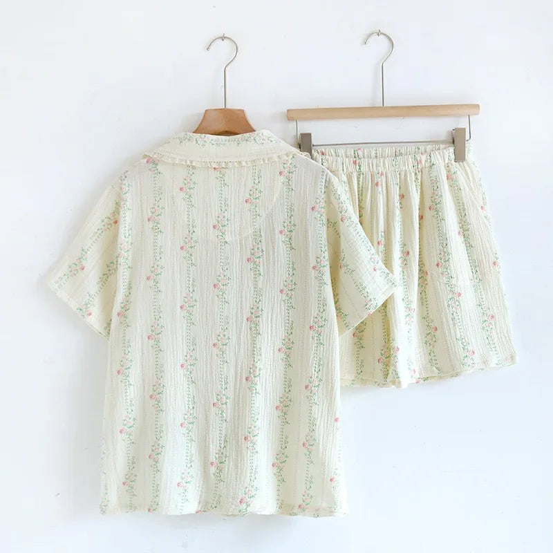 100% Cotton Gauze Women Pajamas 2025 New Spring/Autumn Sleepwear Female 2 Piece Set Nightwear Lady Pyjamas Loungewear