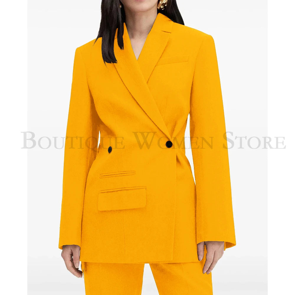 Elegant Brown Women Suits Formal Double Breasted Slim Fit Blazer Elegant Office Lady 2 Piece Jacket Pants Outfits Clothing