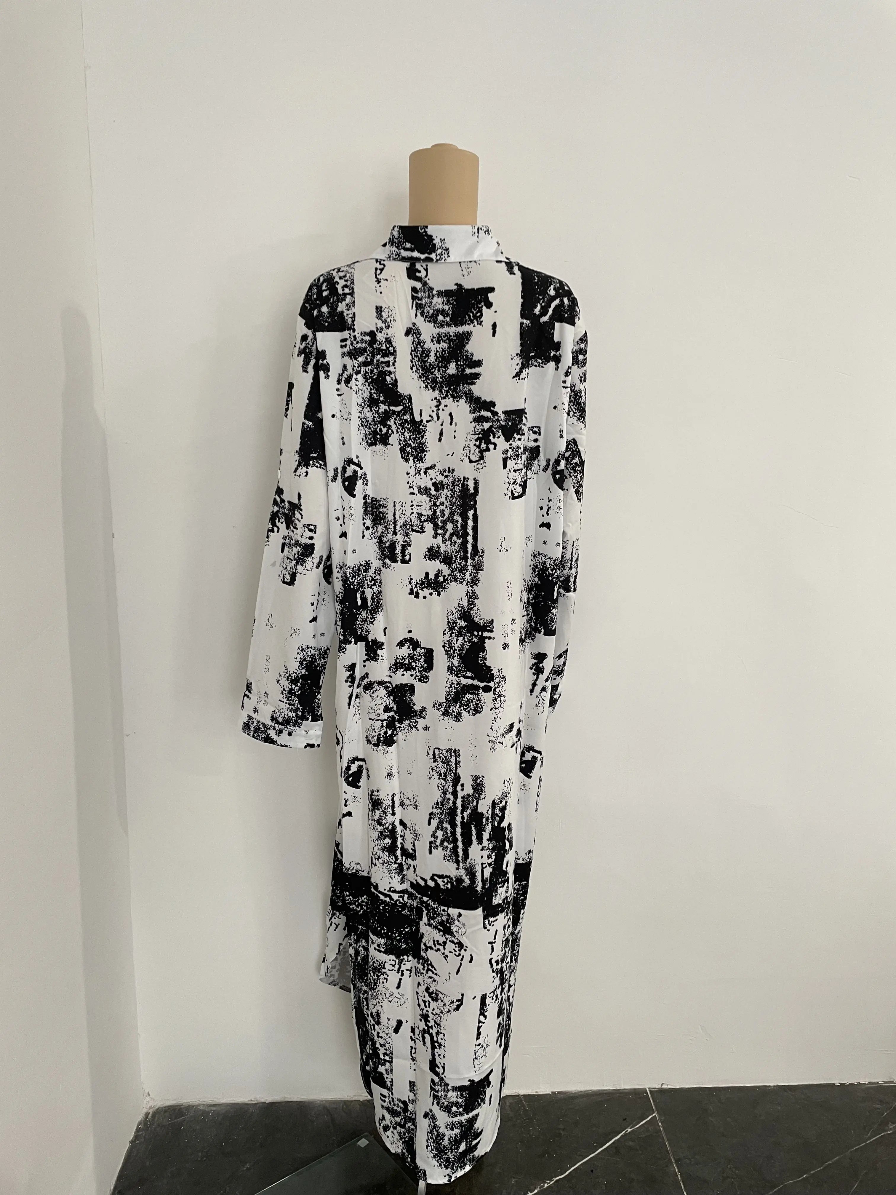 Camouflage Leopard Letters Floral Printed Dresses for Women 2025 Buttons Long Sleeve Loose Split Casual Solid Maxi Dress Robe
