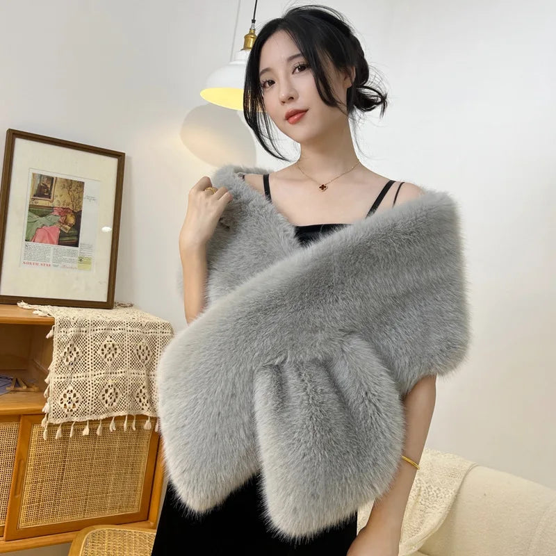 Imitation fur fox fur cheongsam shawl fur collar cape stage dinner shawl wedding dress party scarf women's jacket