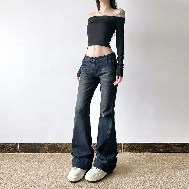 Sexy Low-Waisted Skinny Jeans Women Vintage Americana Y2K Denim Flares Pants Female Streetwear Slim-Fitting 2000S Jean Trousers