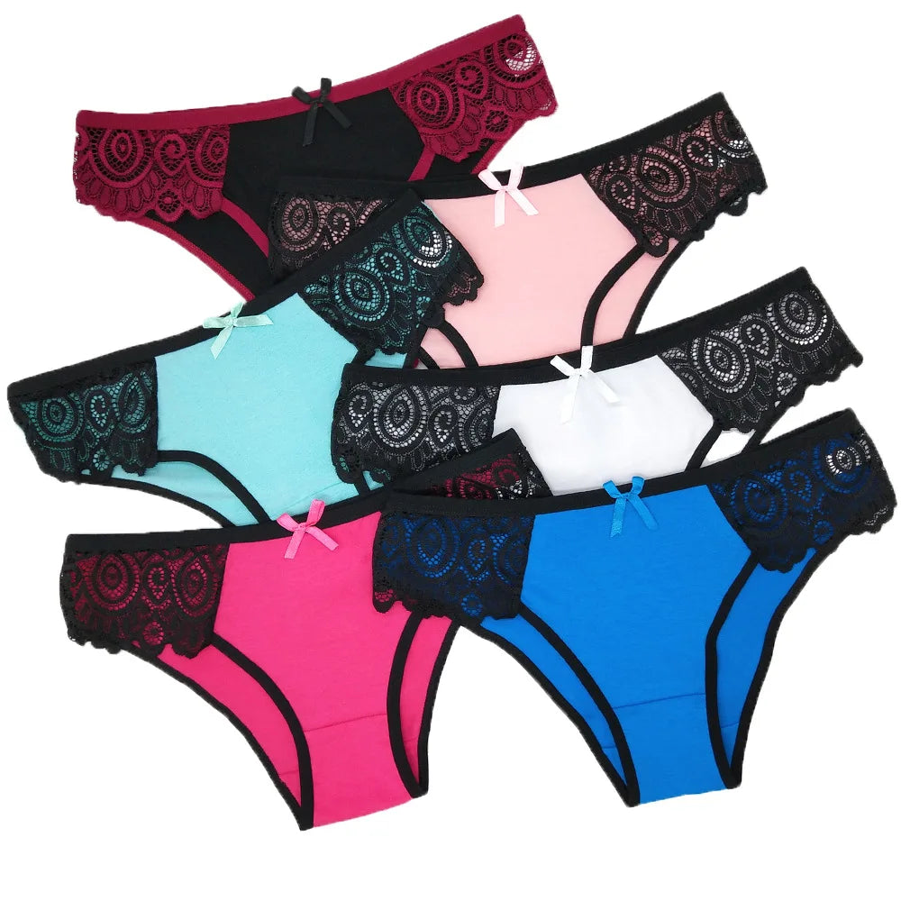 Women Panties Underwear Cotton Sexy Flower Lace Hollowed Low Rise Girls Briefs Ladies Knickers for Women 5 Pcs/lot