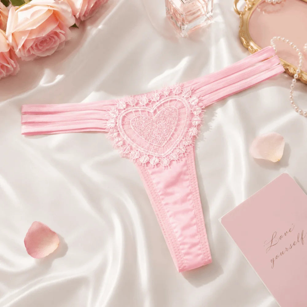 Intimate Wear Low Waist Ladies' Underwear Thin Strap Lace Heart T-back Briefs Lingerie Panties Women's Thong Female