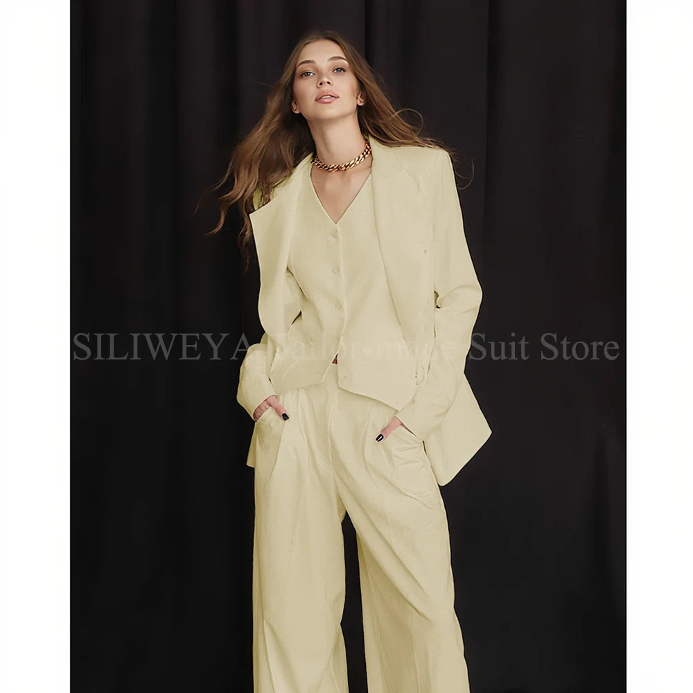 Luxury White Women's Suits 3 Piece Jacket Pants Vest Single Breasted Female Clothing Smart Office Lady Slim Fit Blazers Sets