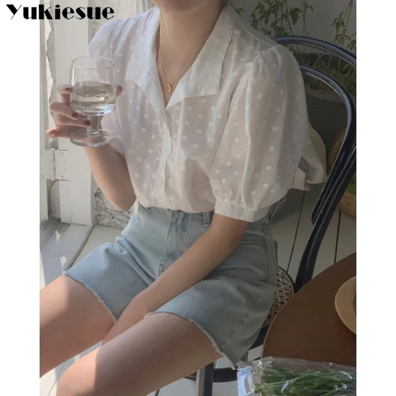 Shirts Women short sleeve V-Neck blouse shirts and tops  Korean Style Womens Clothing Elegant Leisure Chiffon blouses