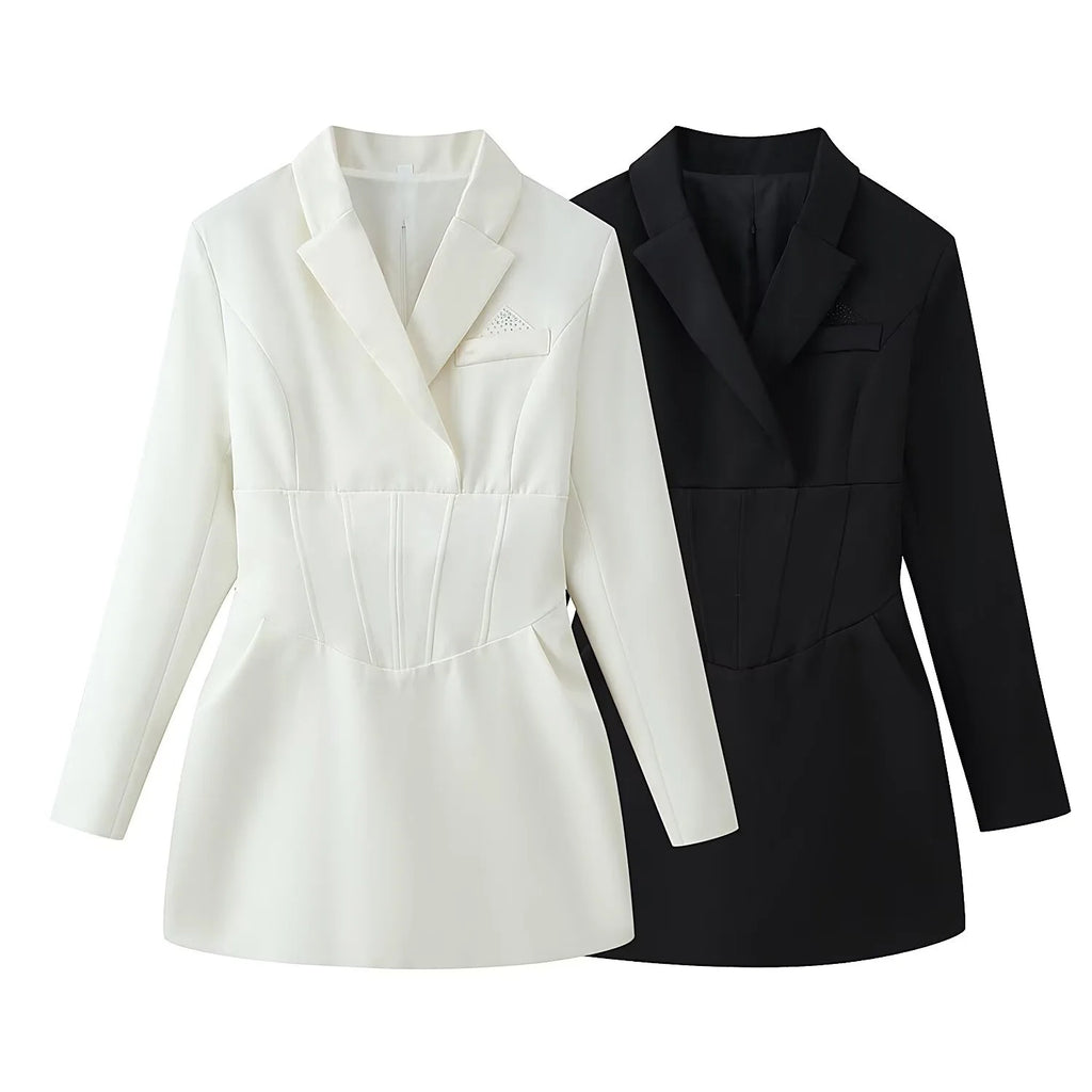 Women Waist-Cinching Blazer Mini Dress Spring Autumn Female Chic Long Sleeve Back Lace-Up Dress Sexy Lady OL Short Elegant Dress