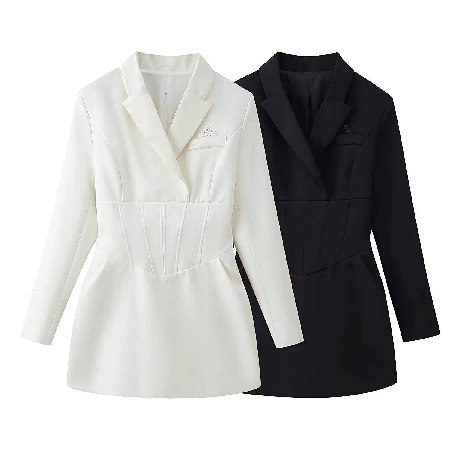 Women Waist-Cinching Blazer Mini Dress Spring Autumn Female Chic Long Sleeve Back Lace-Up Dress Sexy Lady OL Short Elegant Dress