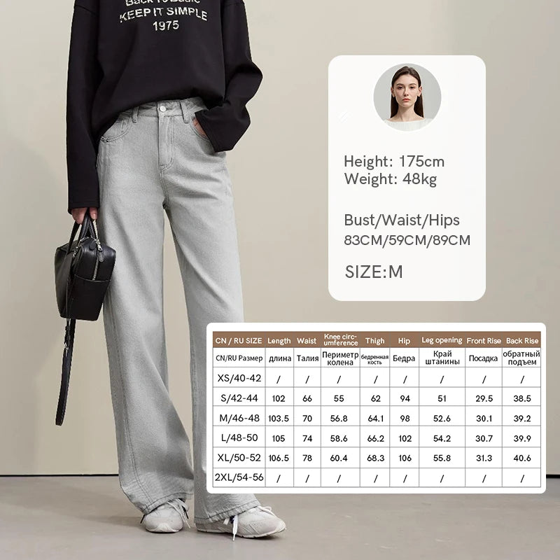 Amii Women's Jeans 2026 Spring New Casual Solid Color Cotton Straight Women's Pants Versatile Long Denim Trousers 12621038