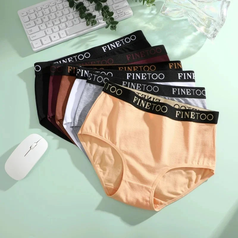 Finetoo 6Pcs/Set Women Cotton Seamless Briefs Women Plus Size Panties Breathable Underwear Female High Waist Soft Lingerie S-XXL