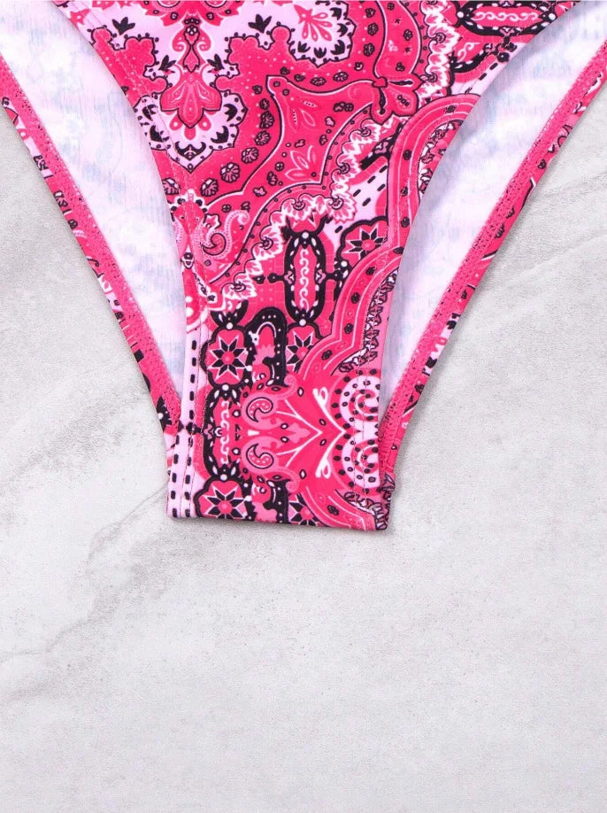 2026 Push Up Halter Bikini Printed Swimsuit Women Sexy Strappy Swimwear Female Bathers Bathing Swimming Swim Suit Beachwear